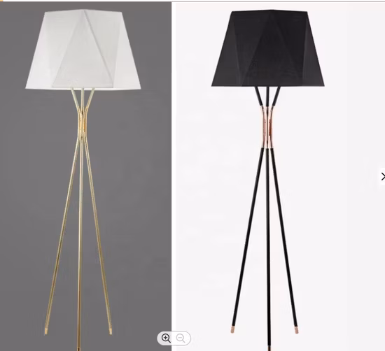 Lampada da terra moderna di design in metallo nichel spazzolato e supporto in tessuto rivolto verso il basso